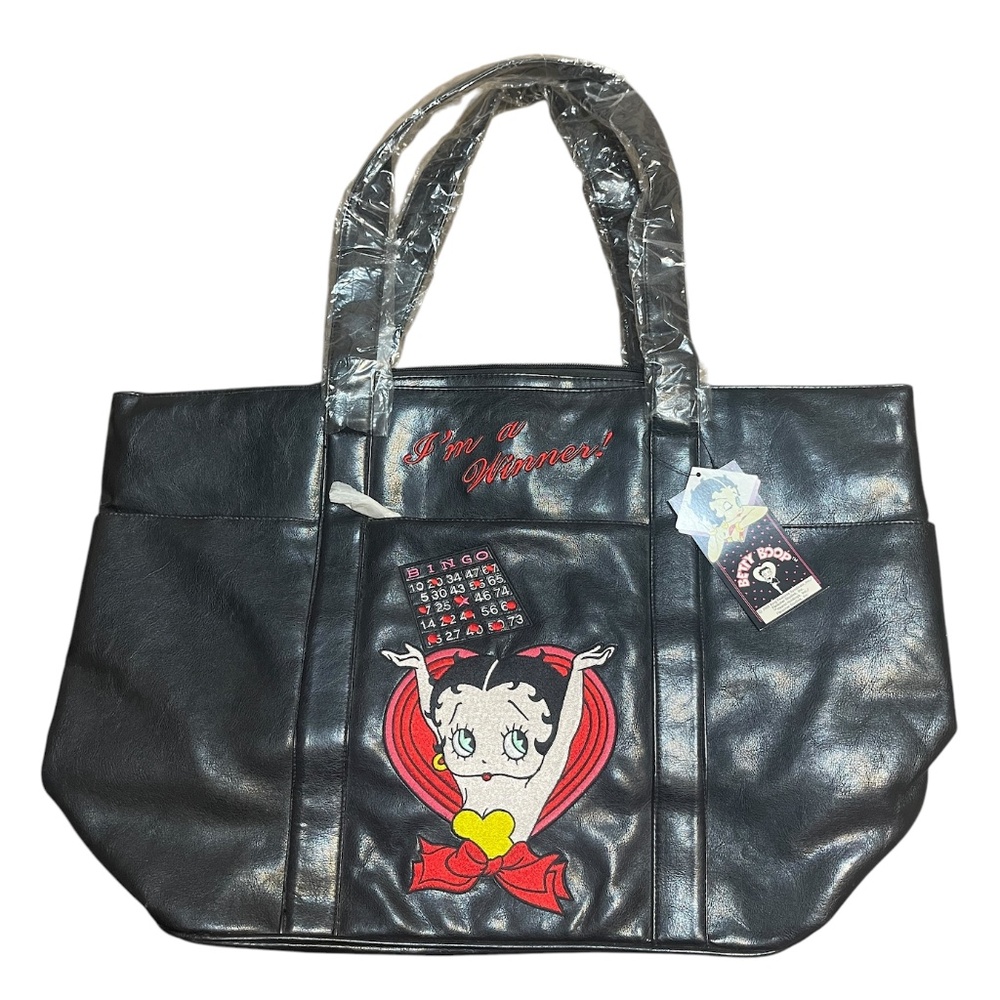 VINTAGE Y2K Betty Boop Bingo Bag Tote Black Embroidered Rockabilly 2005 New